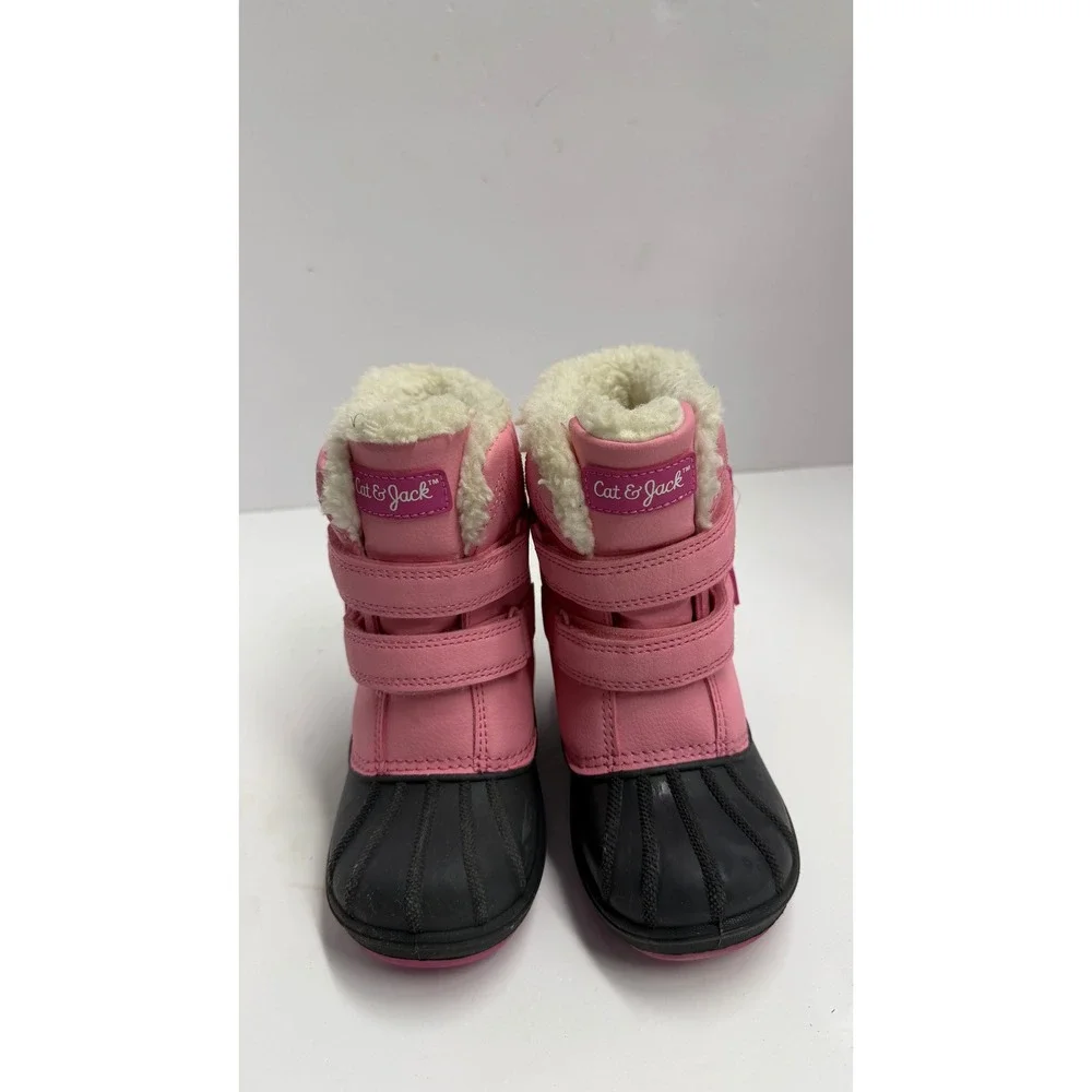 Cat & Jack Toddler Girls Pink Black Faux Fur Lined Winter Snow Boots Size 9